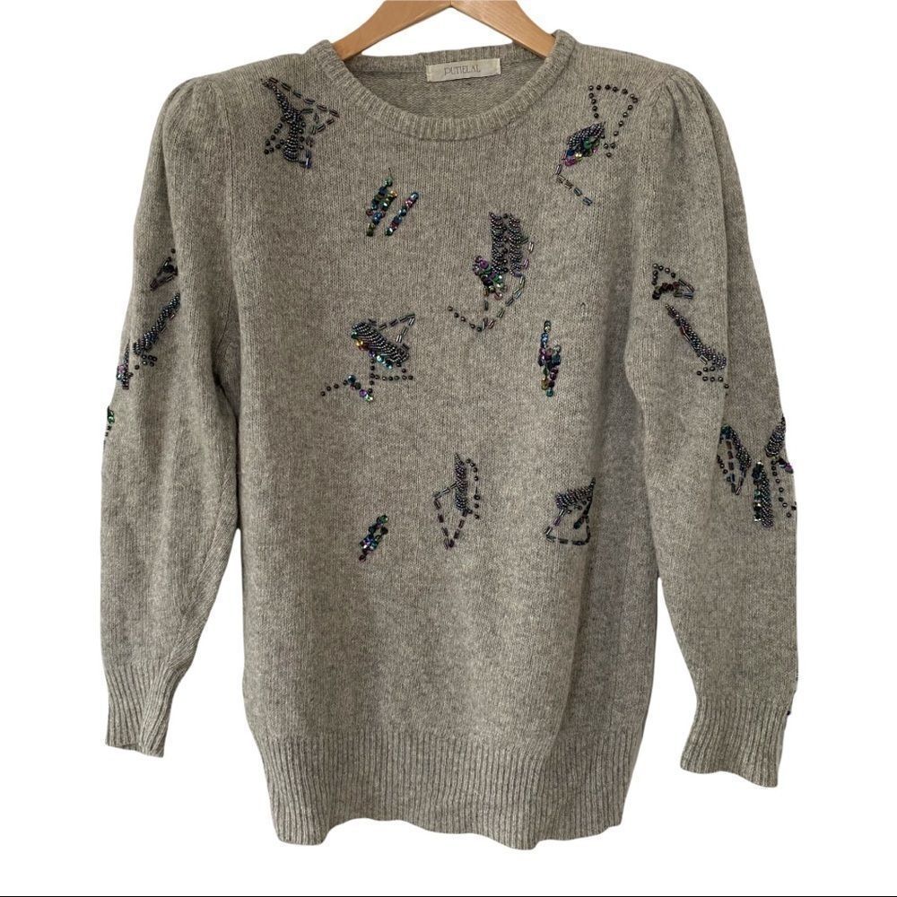 Gray Embellished Crew Neck Sweater